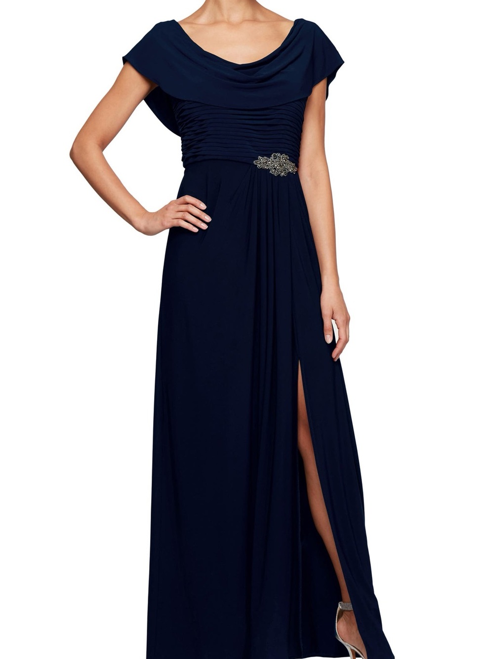 Alex Evenings Cowl Neck Beaded Waist Gown